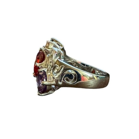 Silver Tone Womens Size 7  Costume Ruby Amethyst Gem Cluster Ring - Picture 5 of 15